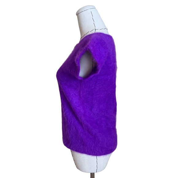 Vintage 80s Rafique Angora Rabbit Hair Short Sleeve Neon Purple Sweater Small - Picture 7 of 8